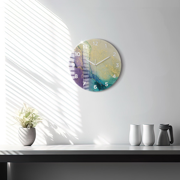 Round glass wall clock Abstraction of colors