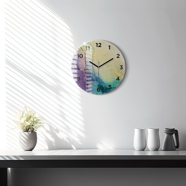 Round glass wall clock Abstraction of colors