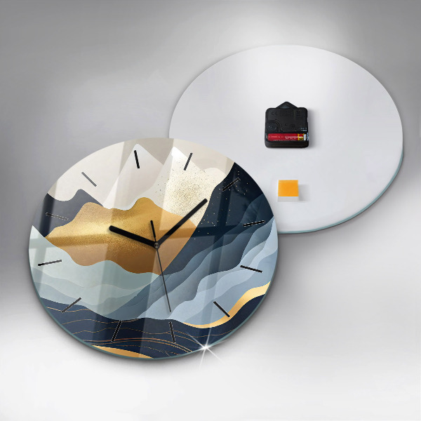 Round glass wall clock Abstract mountains