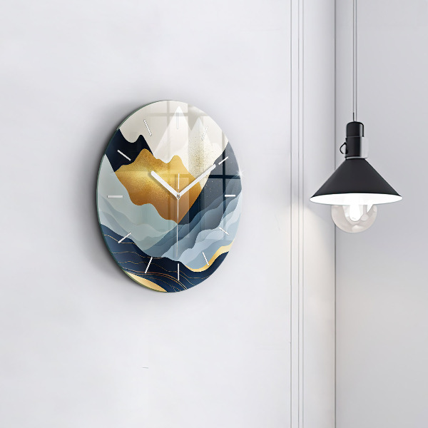 Round glass wall clock Abstract mountains