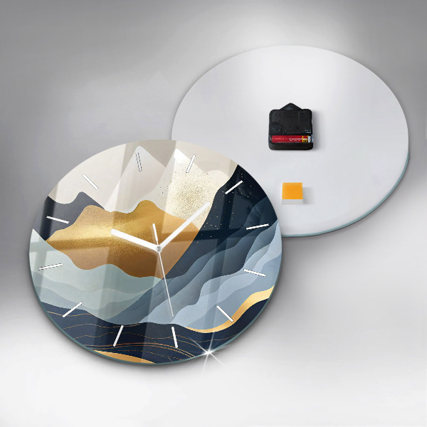Round glass wall clock Abstract mountains