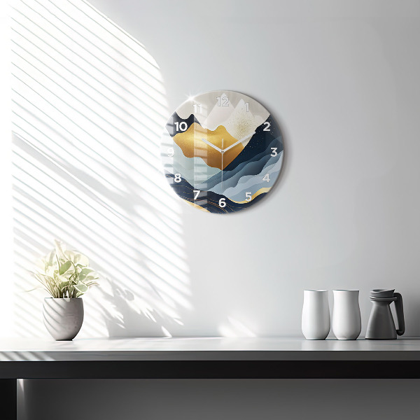 Round glass wall clock Abstract mountains