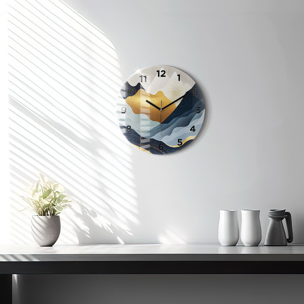 Round glass wall clock Abstract mountains