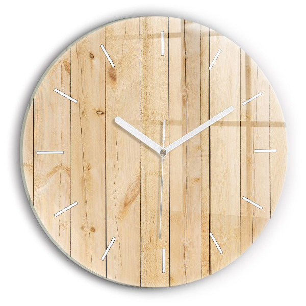 Round glass wall clock Wooden boards