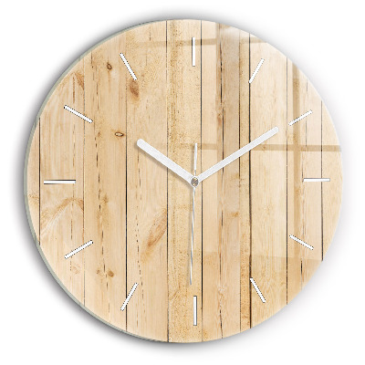 Round glass wall clock Wooden boards