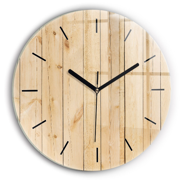Round glass wall clock Wooden boards