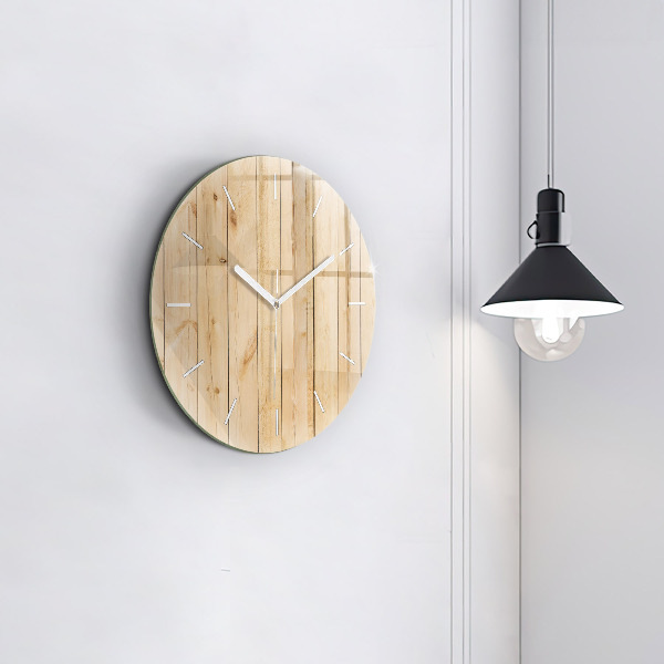 Round glass wall clock Wooden boards