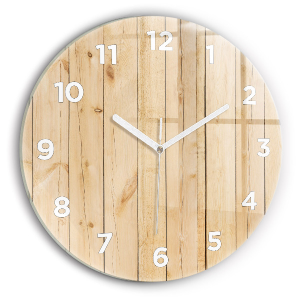 Round glass wall clock Wooden boards
