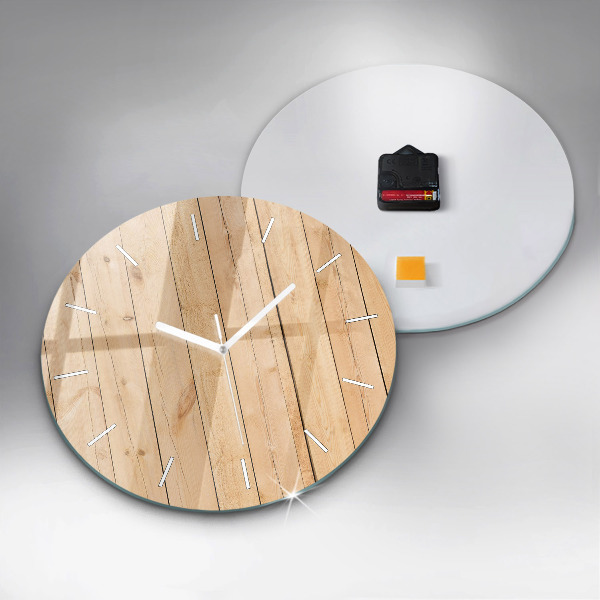 Round glass wall clock Wooden boards
