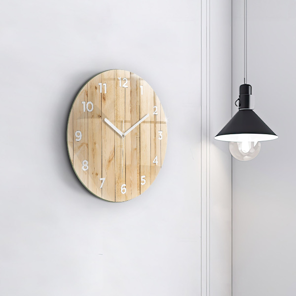 Round glass wall clock Wooden boards