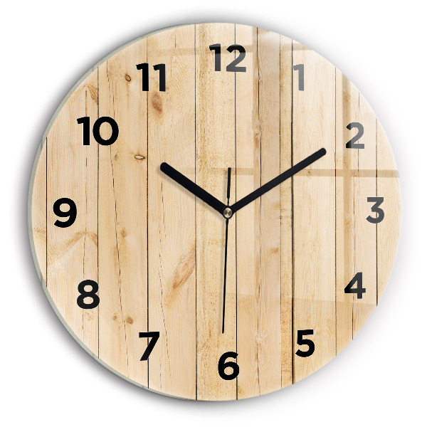 Round glass wall clock Wooden boards
