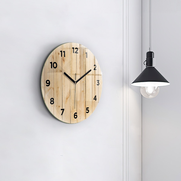 Round glass wall clock Wooden boards