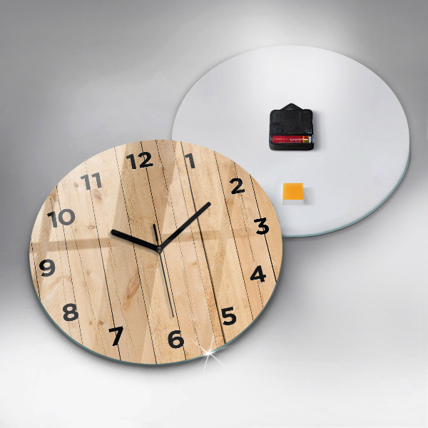 Round glass wall clock Wooden boards