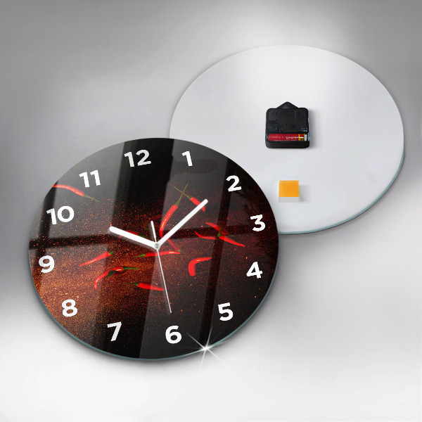 Round glass wall clock Chili peppers