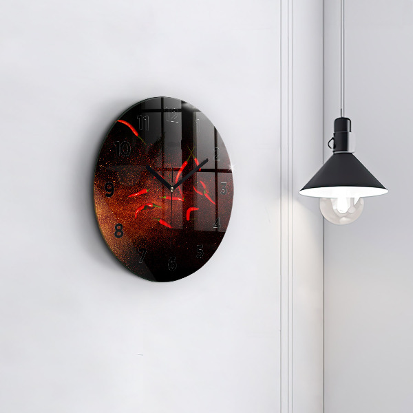 Round glass wall clock Chili peppers