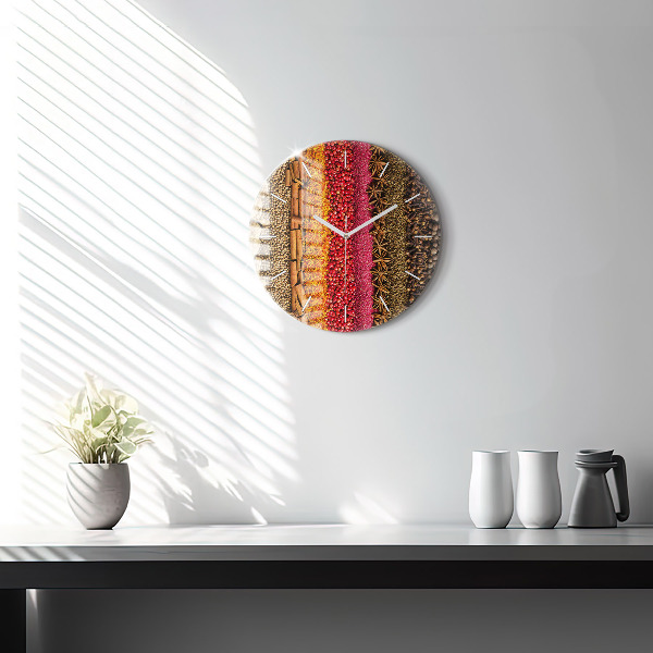 Round glass wall clock Rows of spices
