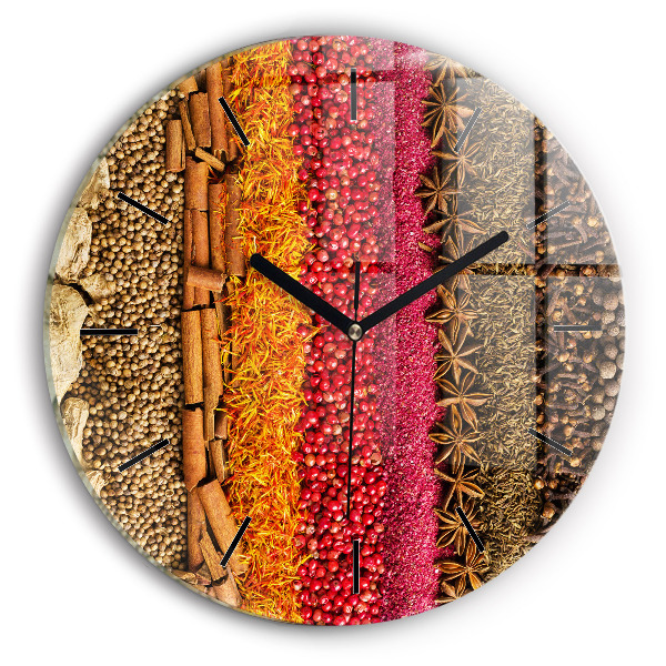 Round glass wall clock Rows of spices