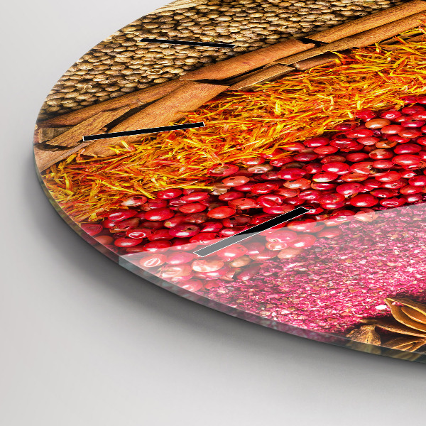 Round glass wall clock Rows of spices