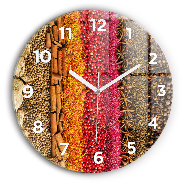 Round glass wall clock Rows of spices