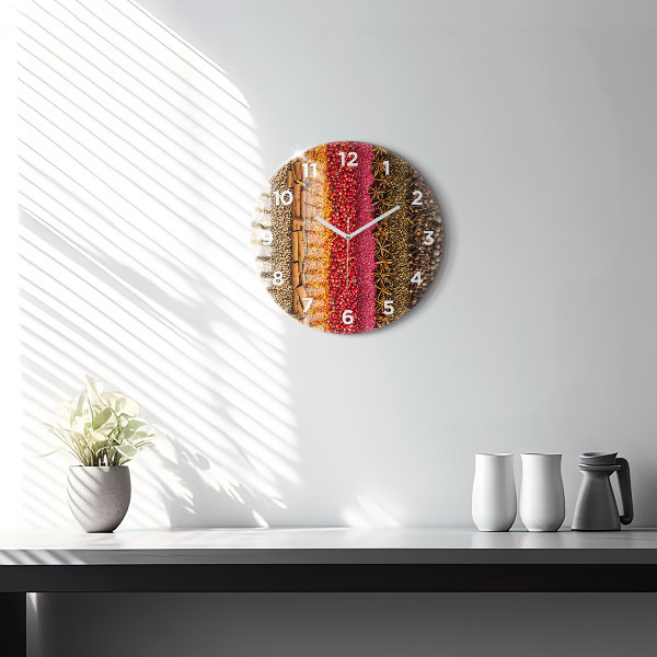 Round glass wall clock Rows of spices