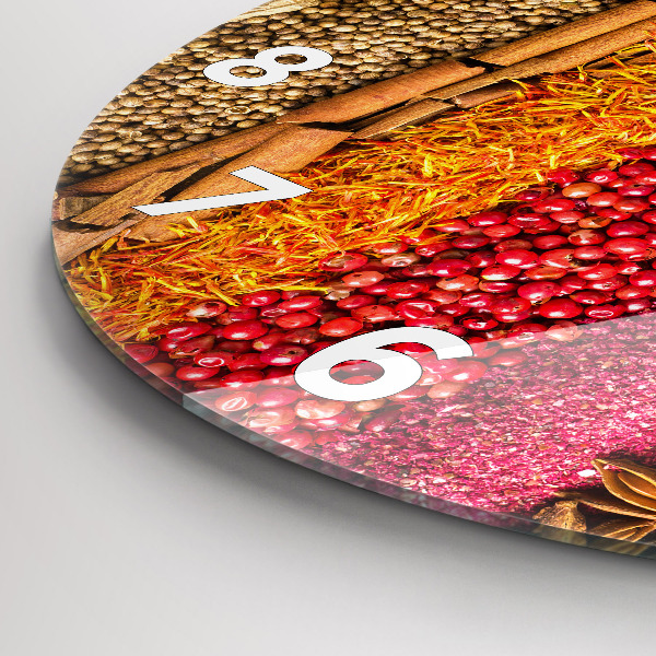 Round glass wall clock Rows of spices