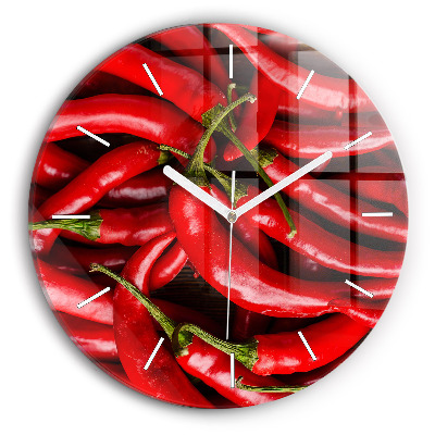 Round glass wall clock Hot peppers