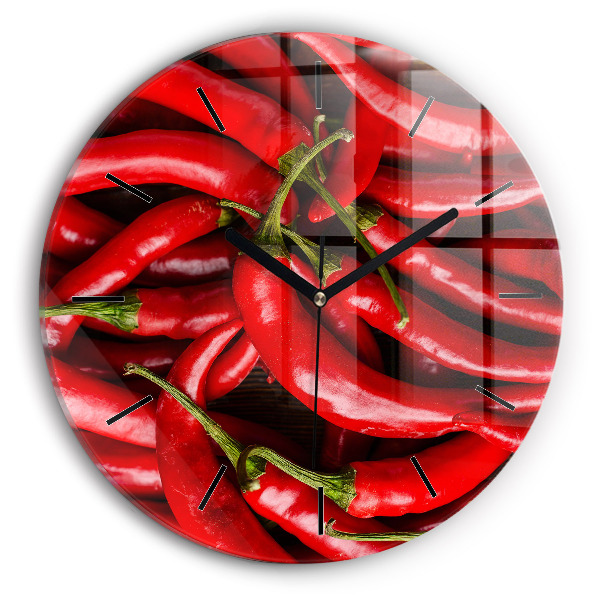 Round glass wall clock Hot peppers