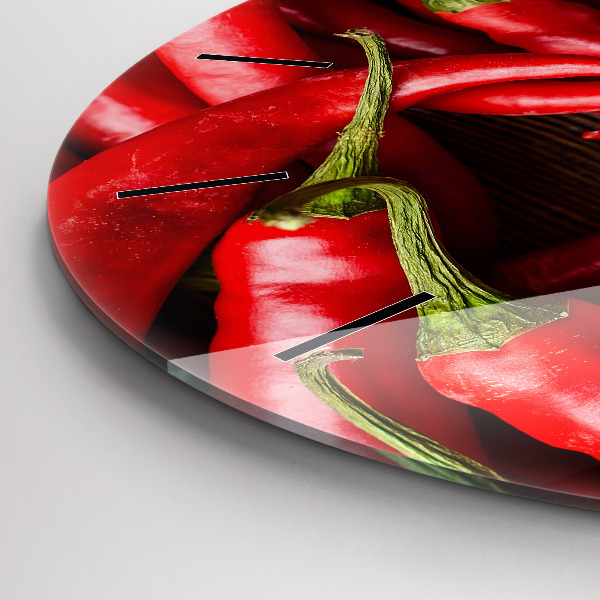 Round glass wall clock Hot peppers