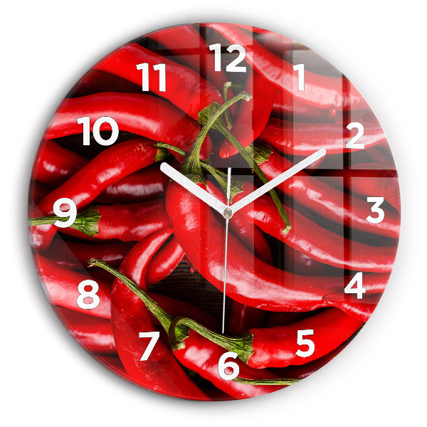 Round glass wall clock Hot peppers