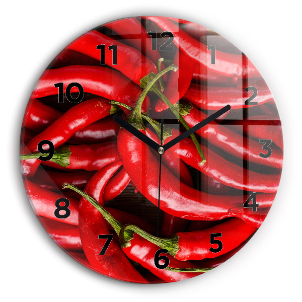 Round glass wall clock Hot peppers