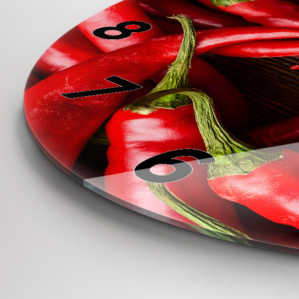 Round glass wall clock Hot peppers