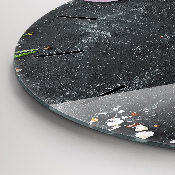 Round glass wall clock Vegetables on the table