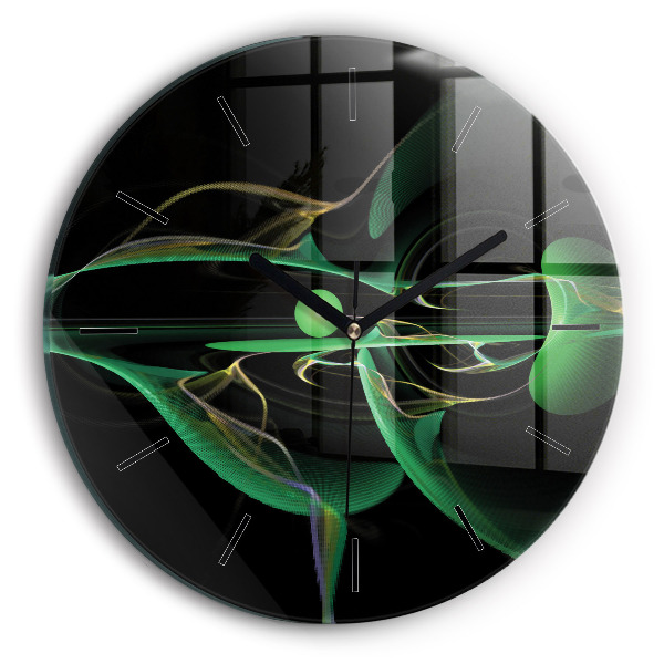 Round glass wall clock Green abstraction