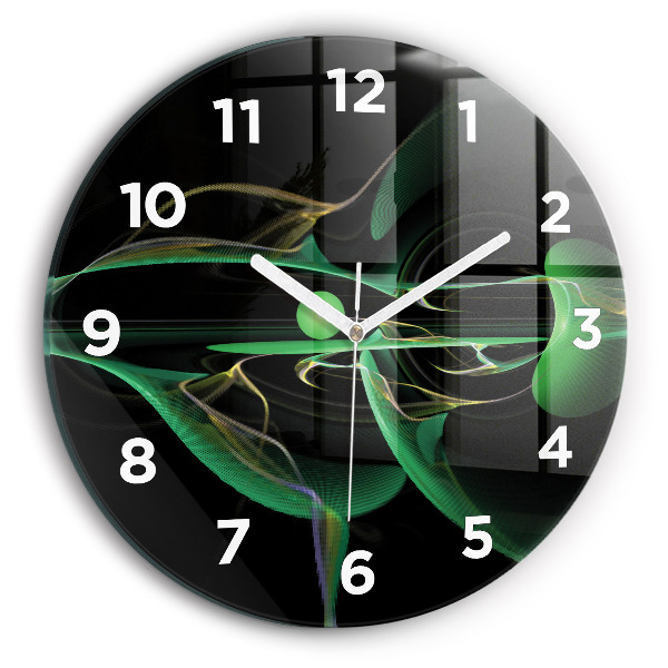 Round glass wall clock Green abstraction