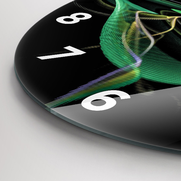 Round glass wall clock Green abstraction