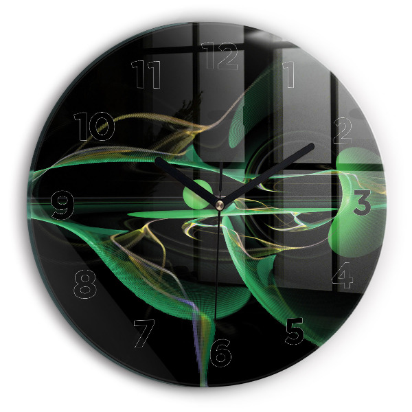 Round glass wall clock Green abstraction