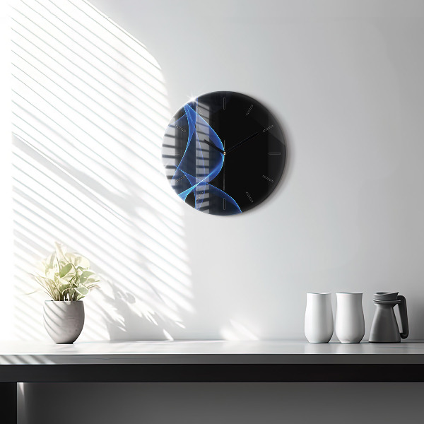 Round glass wall clock Blue lines