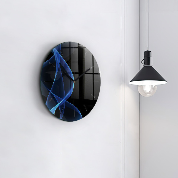 Round glass wall clock Blue lines