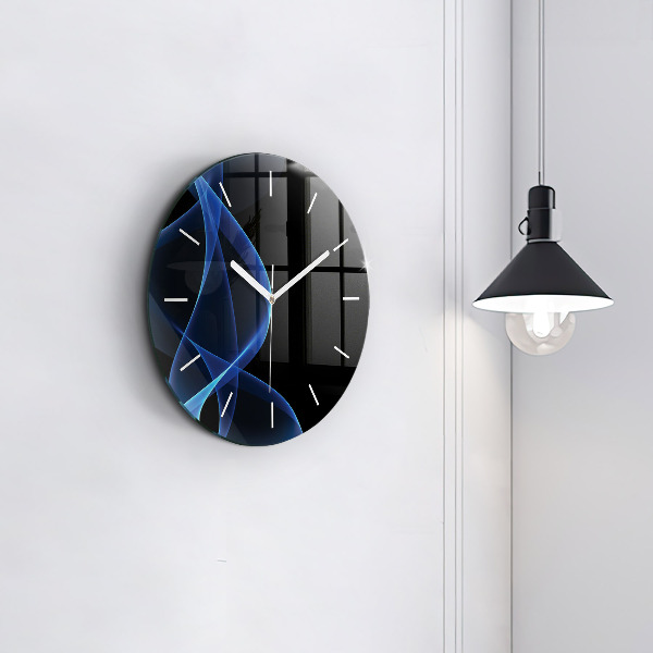 Round glass wall clock Blue lines