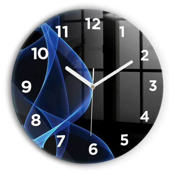 Round glass wall clock Blue lines