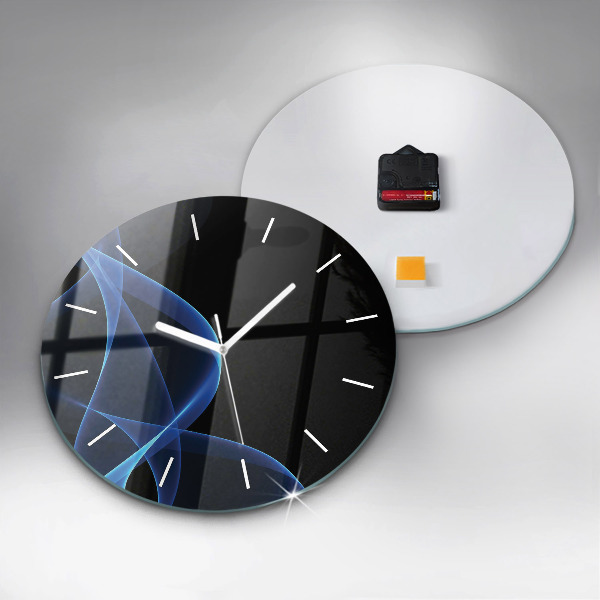 Round glass wall clock Blue lines