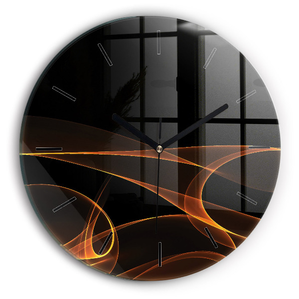 Round glass wall clock Orange lines