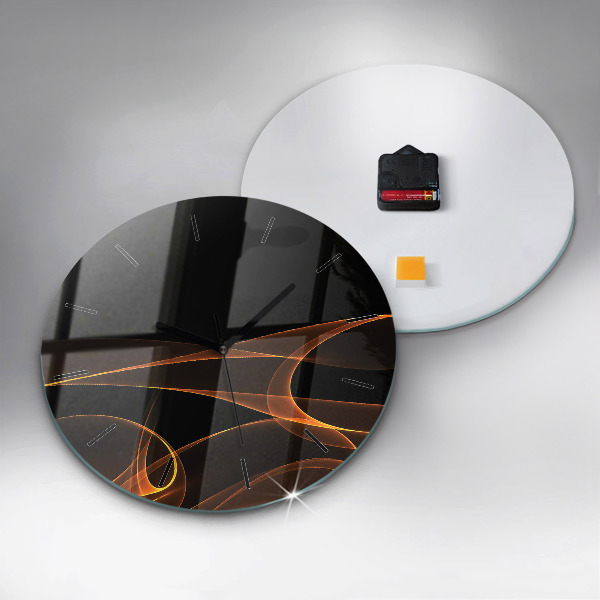 Round glass wall clock Orange lines