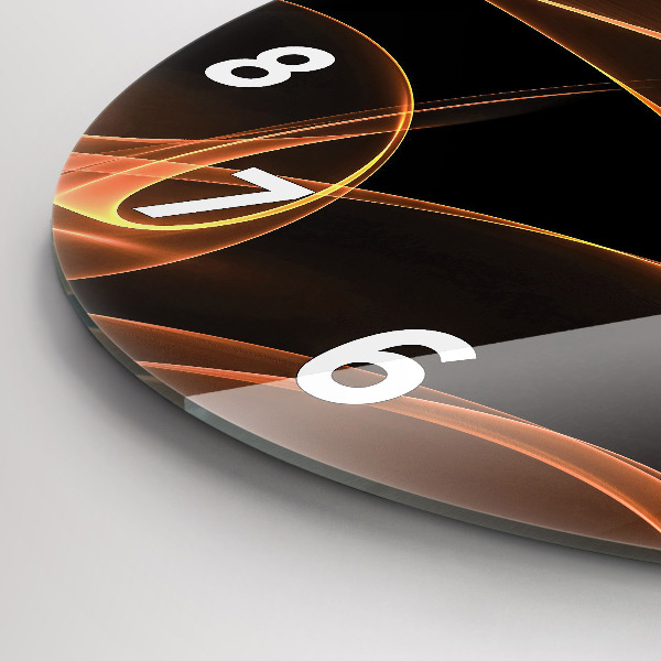 Round glass wall clock Orange lines