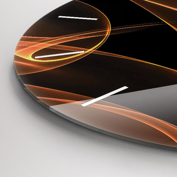 Round glass wall clock Orange lines