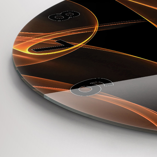 Round glass wall clock Orange lines