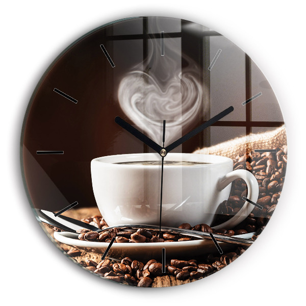 Round glass wall clock A cup of coffee