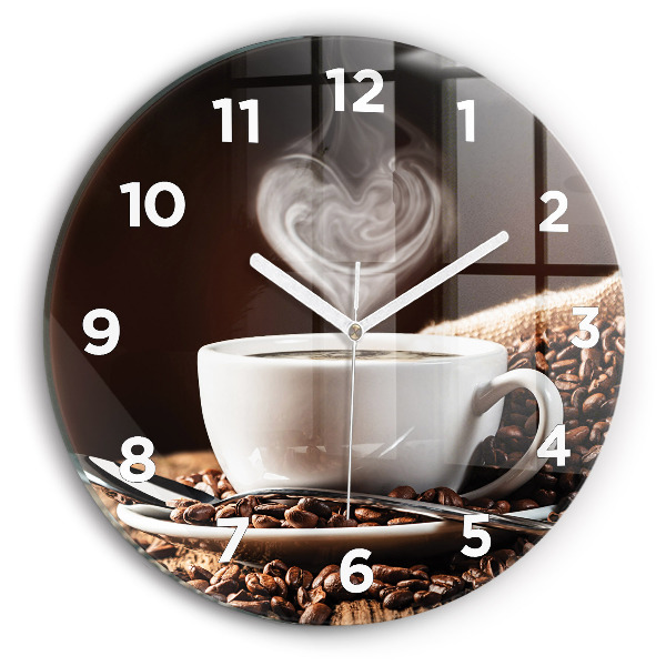 Round glass wall clock A cup of coffee
