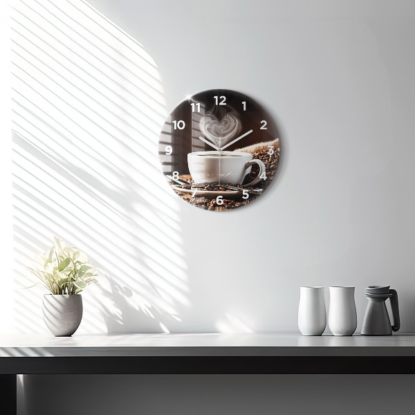 Round glass wall clock A cup of coffee