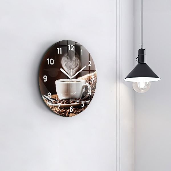 Round glass wall clock A cup of coffee
